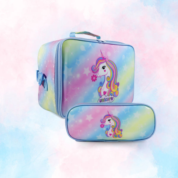 Unicorn Lunch Bag & Pencil Case Set for Kids, 7 Liter